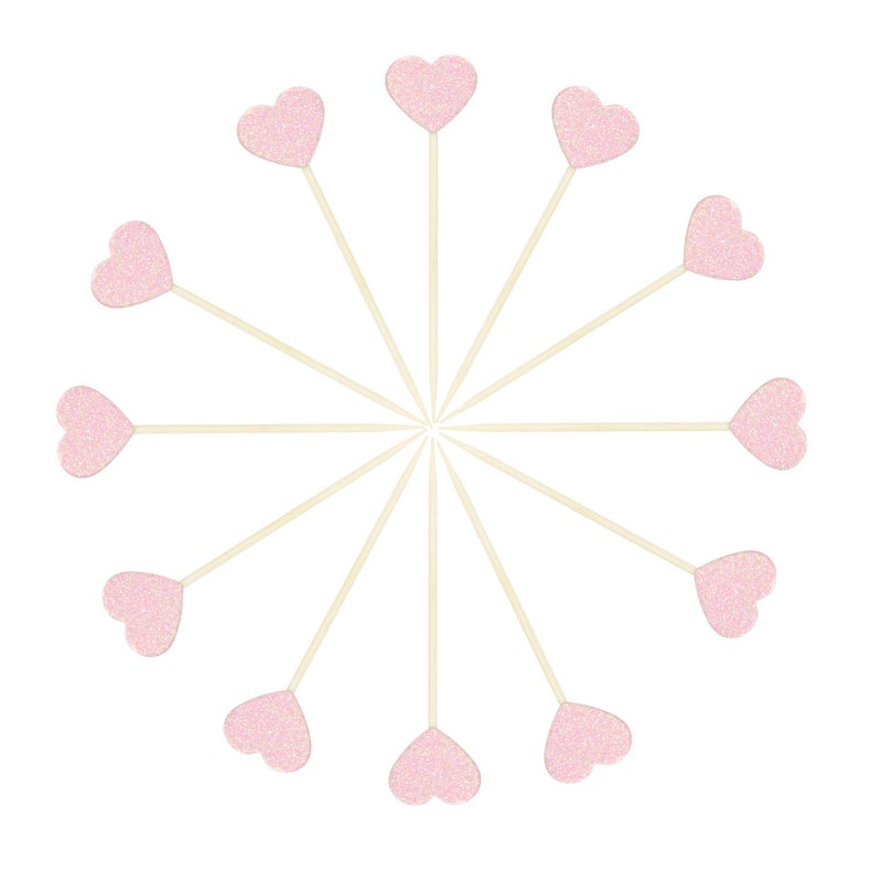 Ercadio Light Pink Glitter Heart Cupcake Toppers Love Theme Cupcake Picks Wedding Bridal Shower Birthday Party Cake Decors 40 PCS - Image 4